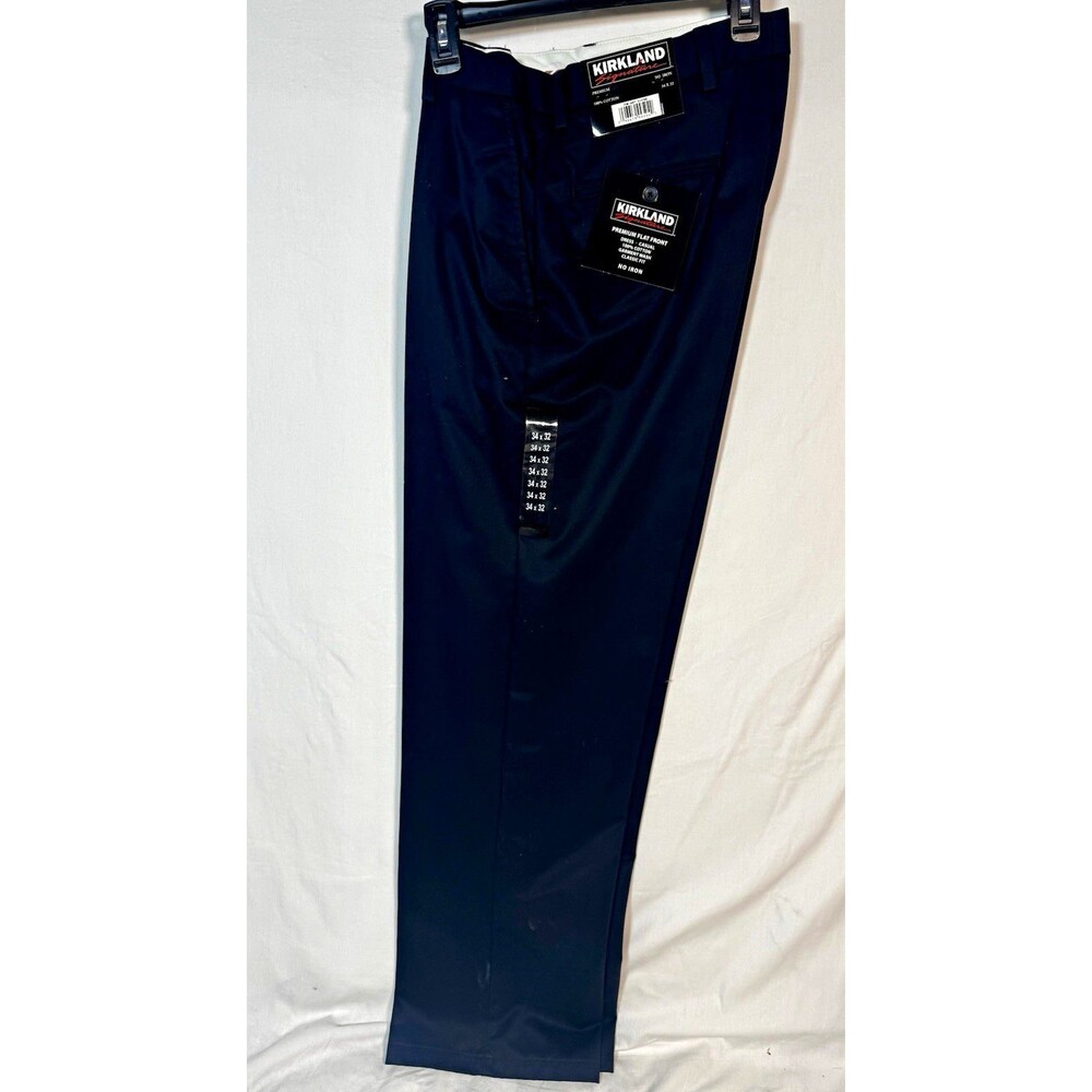 Kirkland Signature Men's Navy Cotton Twill No Iron Flat Front Pants W34